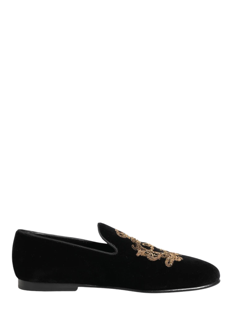 Black Velvet Gold Crown Mens Loafers Shoes alternative