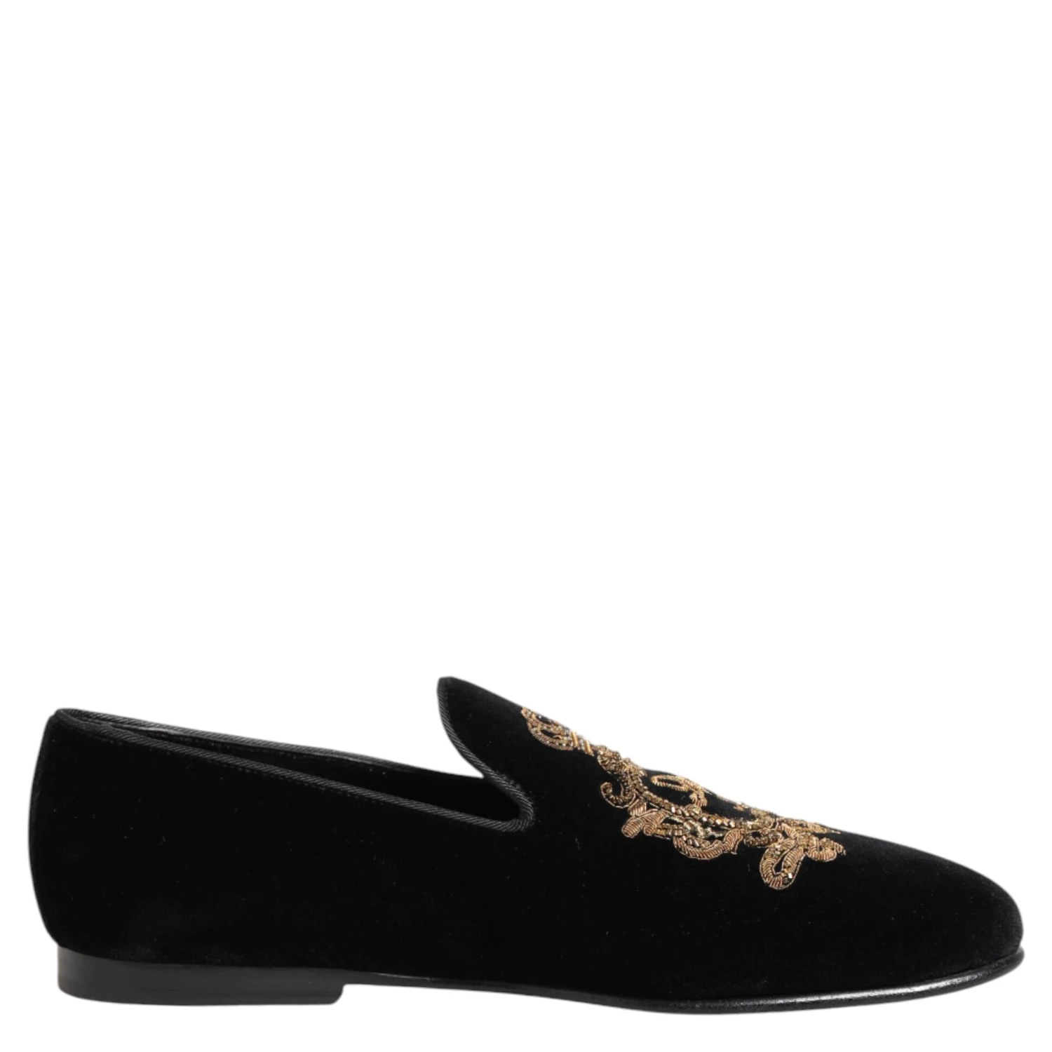 Black Velvet Gold Crown Mens Loafers Shoes