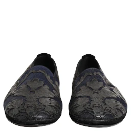 Black Jacquard Leather Slip On Loafers Shoes