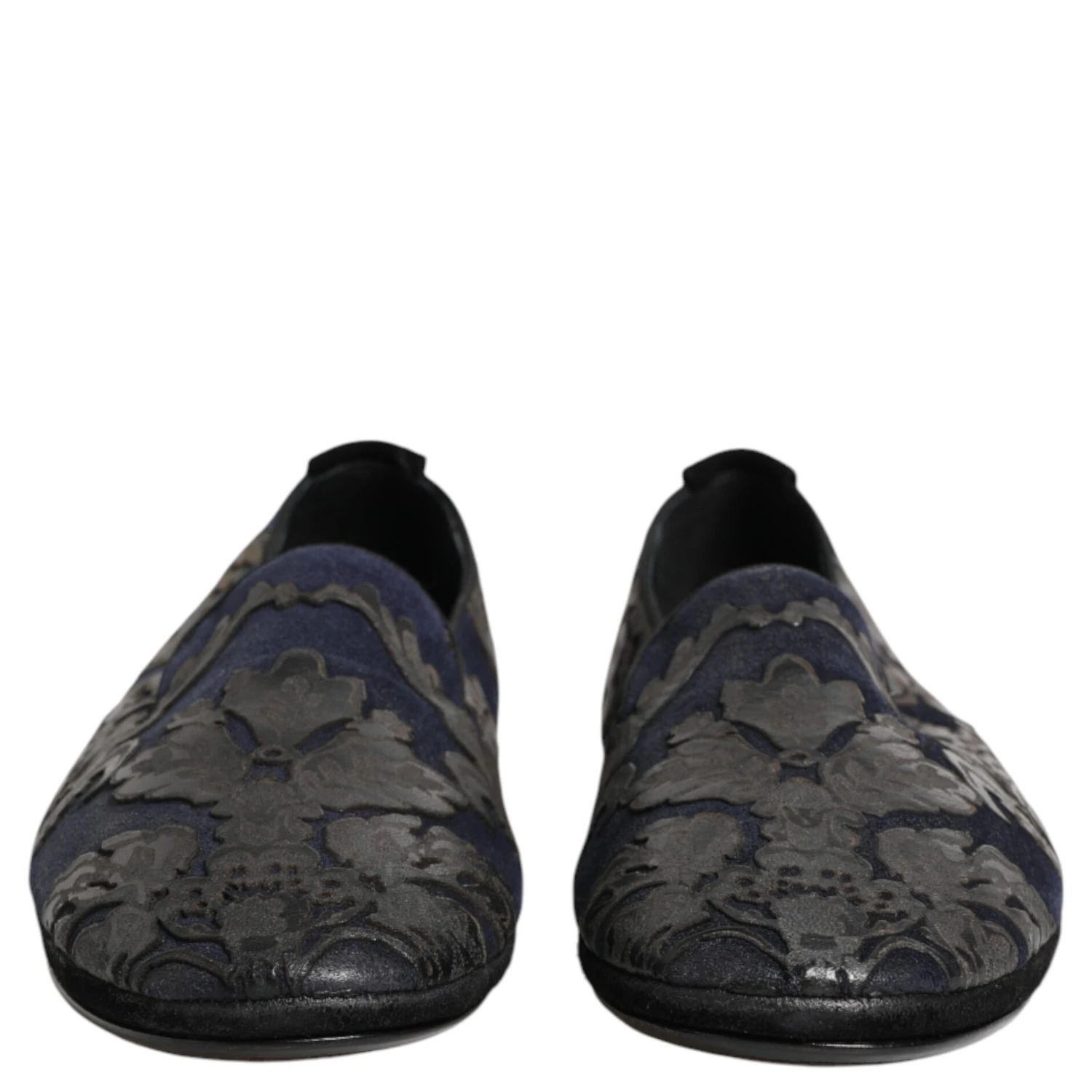 Black Jacquard Leather Slip On Loafers Shoes