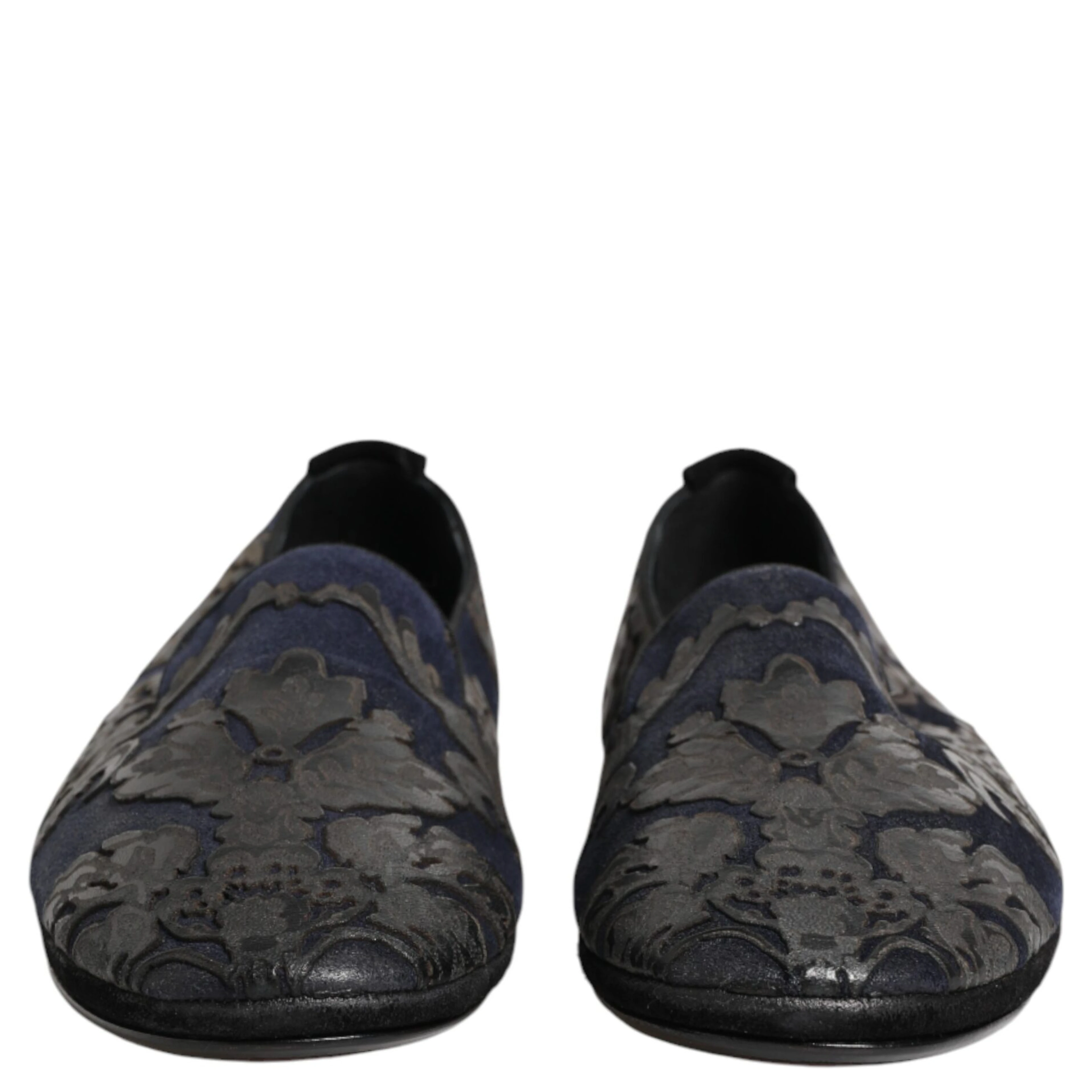 Black Jacquard Leather Slip On Loafers Shoes
