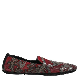 Bordeaux Jacquard Leather Slip On Loafer Shoes