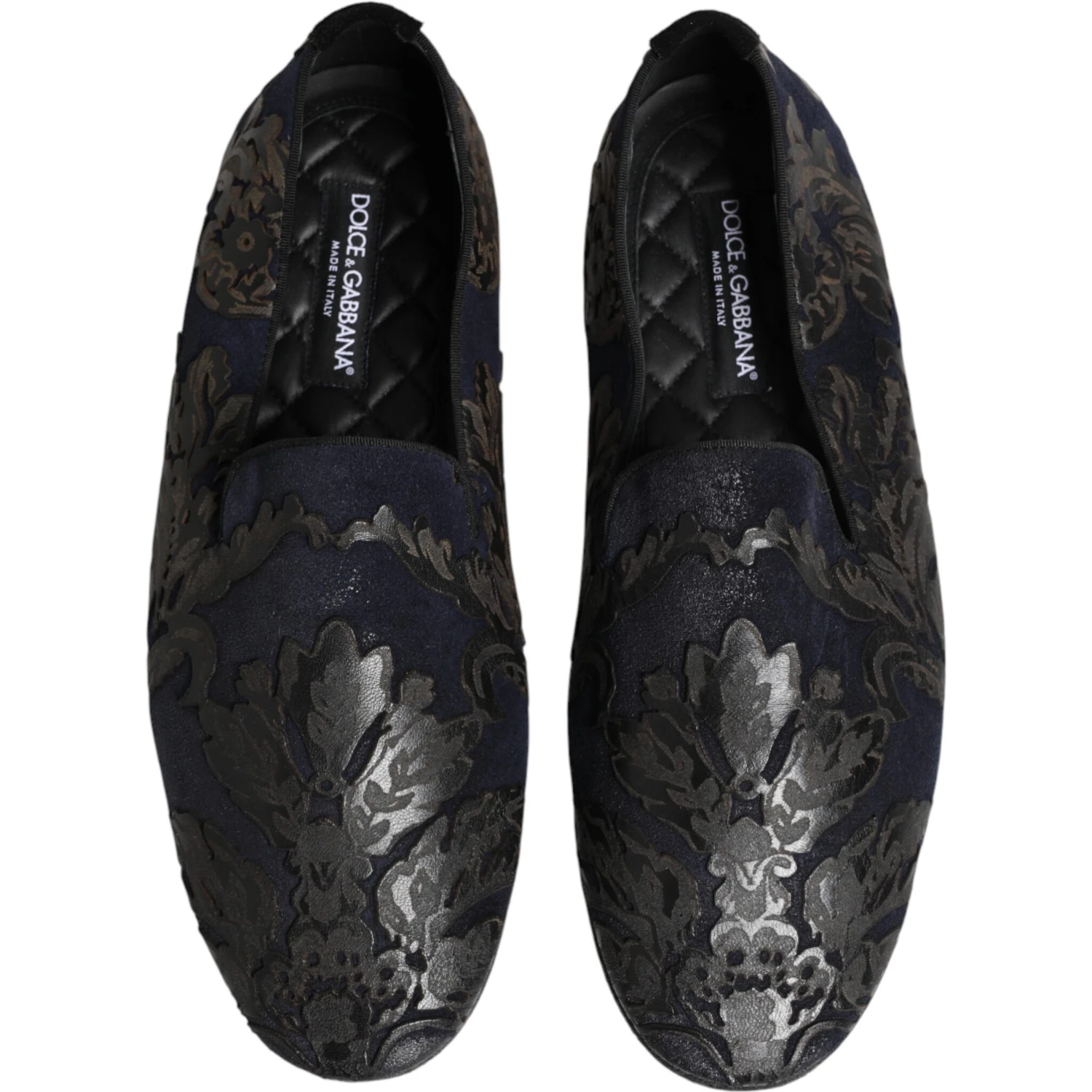 Black Jacquard Leather Slip On Loafers Shoes