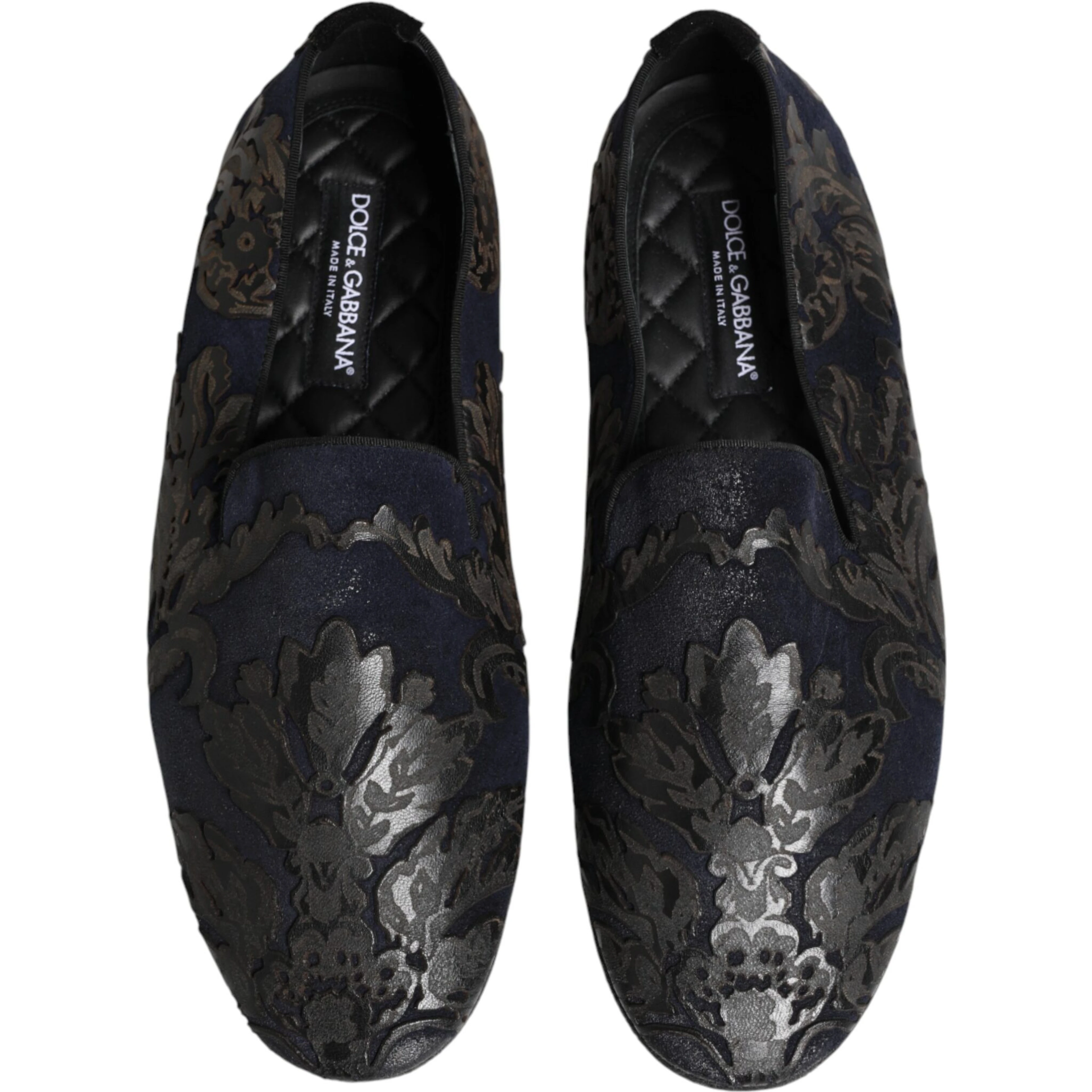 Black Jacquard Leather Slip On Loafers Shoes