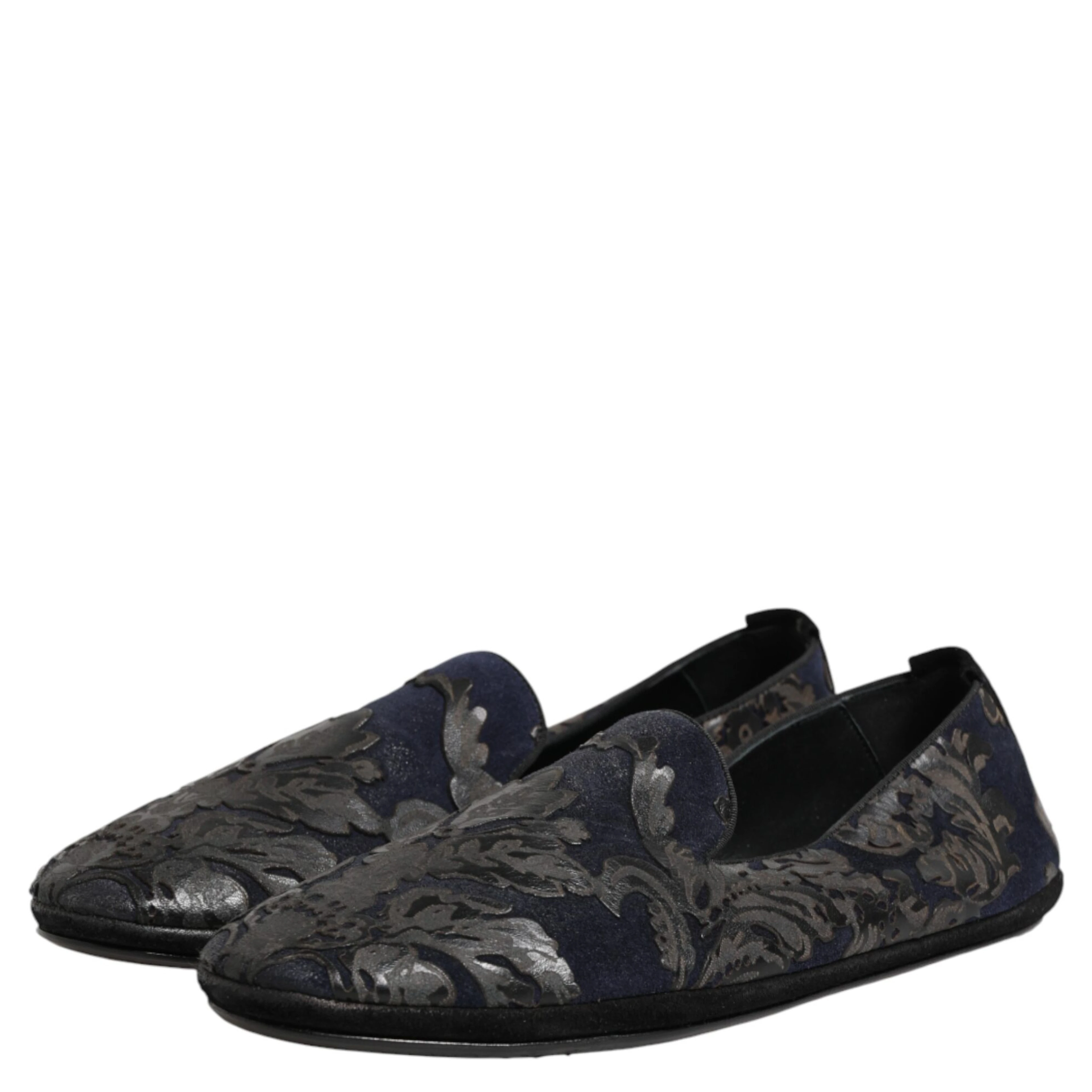 Black Jacquard Leather Slip On Loafers Shoes