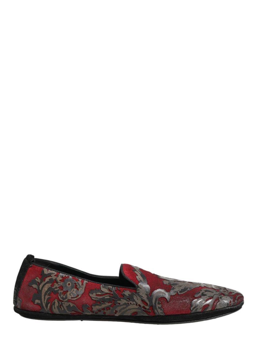 Bordeaux Jacquard Leather Slip On Loafer Shoes