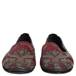 Bordeaux Jacquard Leather Slip On Loafer Shoes