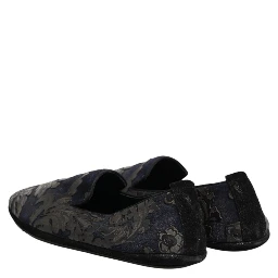Black Jacquard Leather Slip On Loafers Shoes