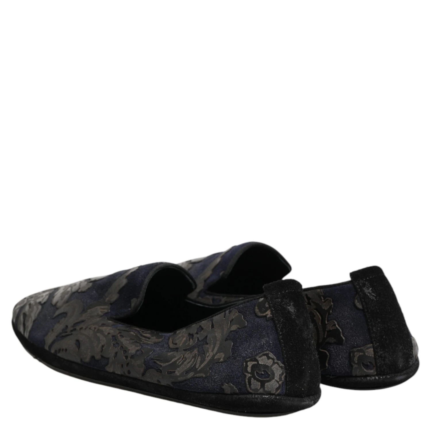 Black Jacquard Leather Slip On Loafers Shoes