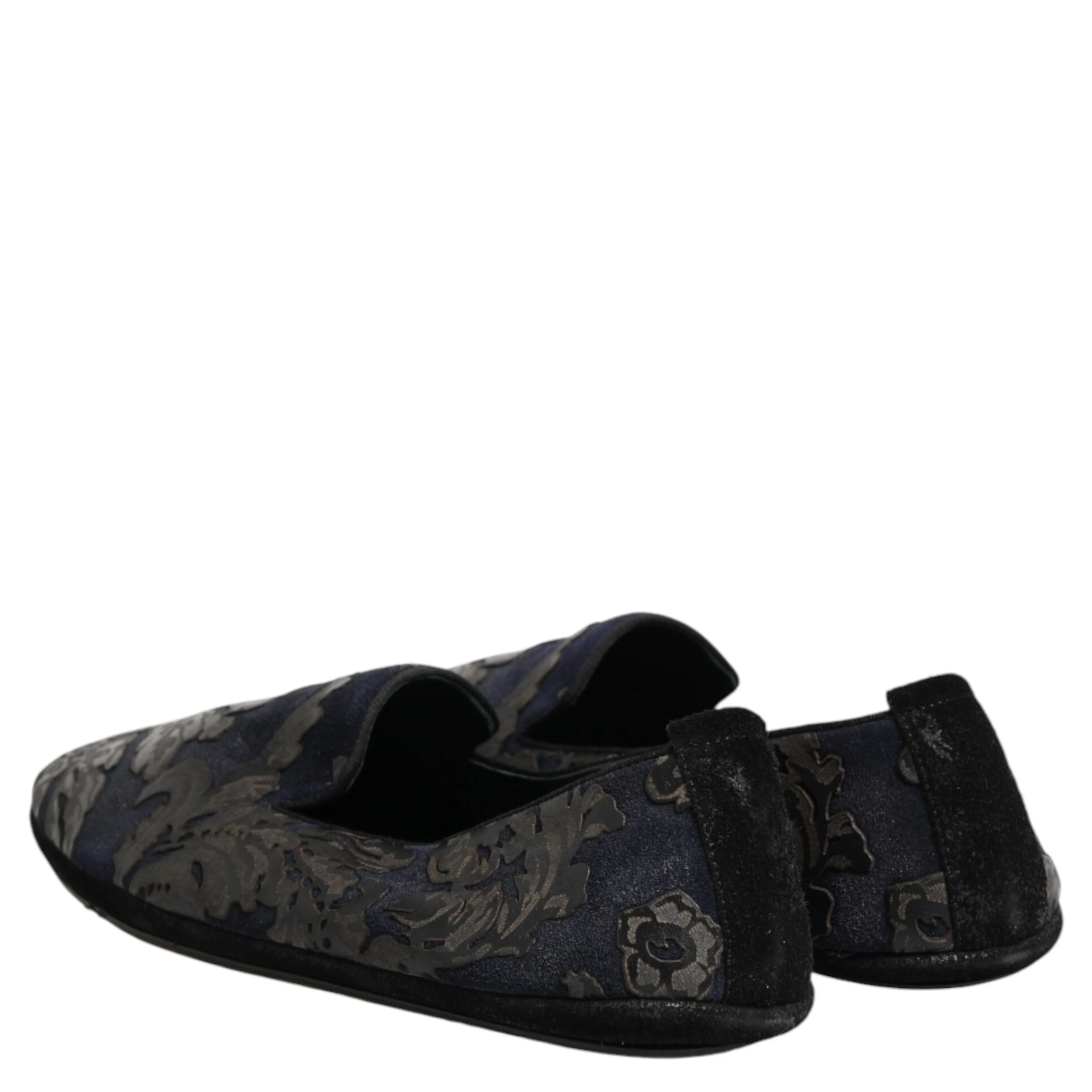 Black Jacquard Leather Slip On Loafers Shoes
