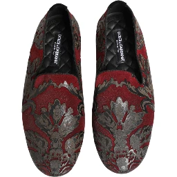 Bordeaux Jacquard Leather Slip On Loafer Shoes
