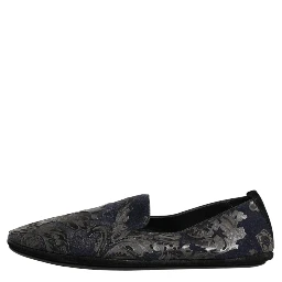 Black Jacquard Leather Slip On Loafers Shoes