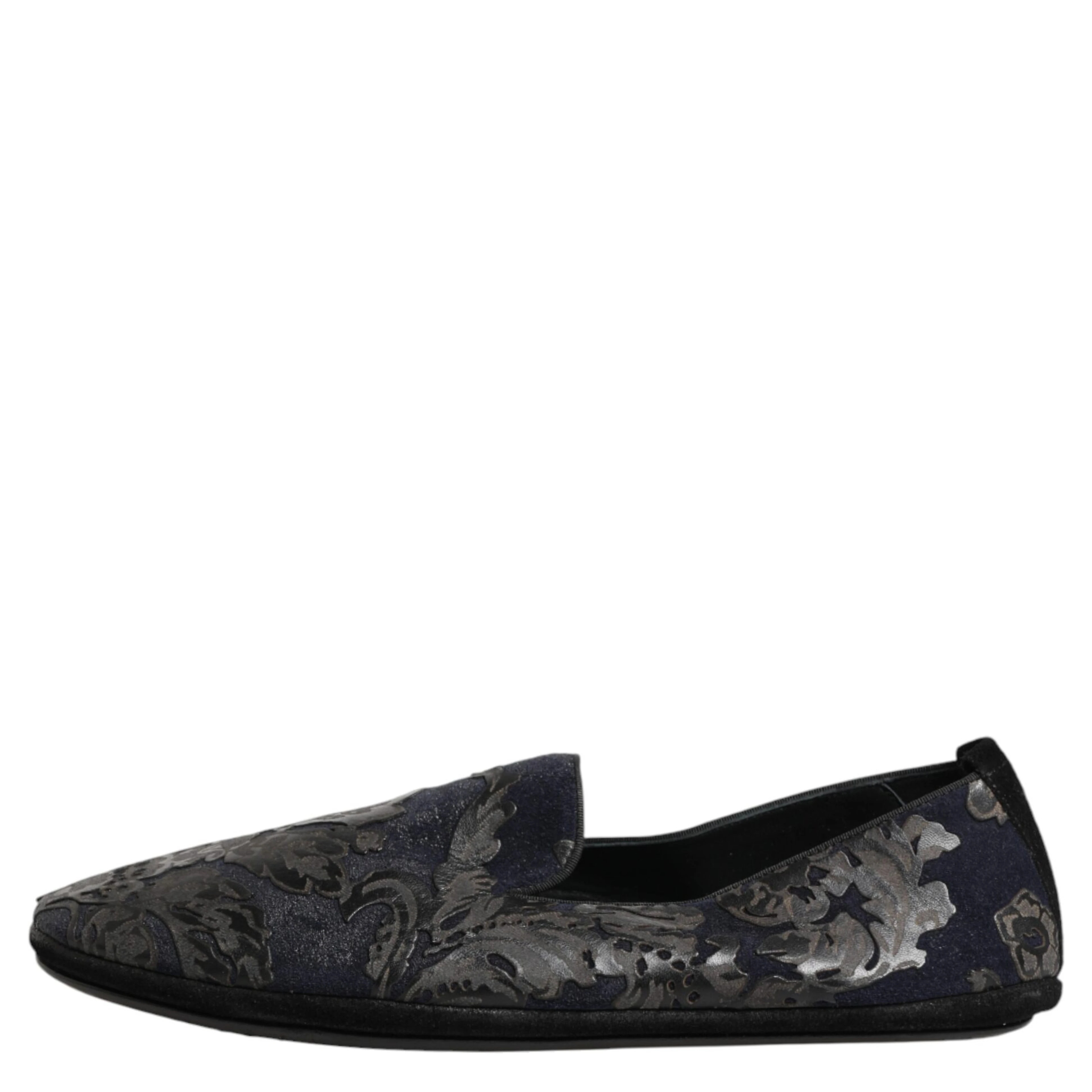 Black Jacquard Leather Slip On Loafers Shoes