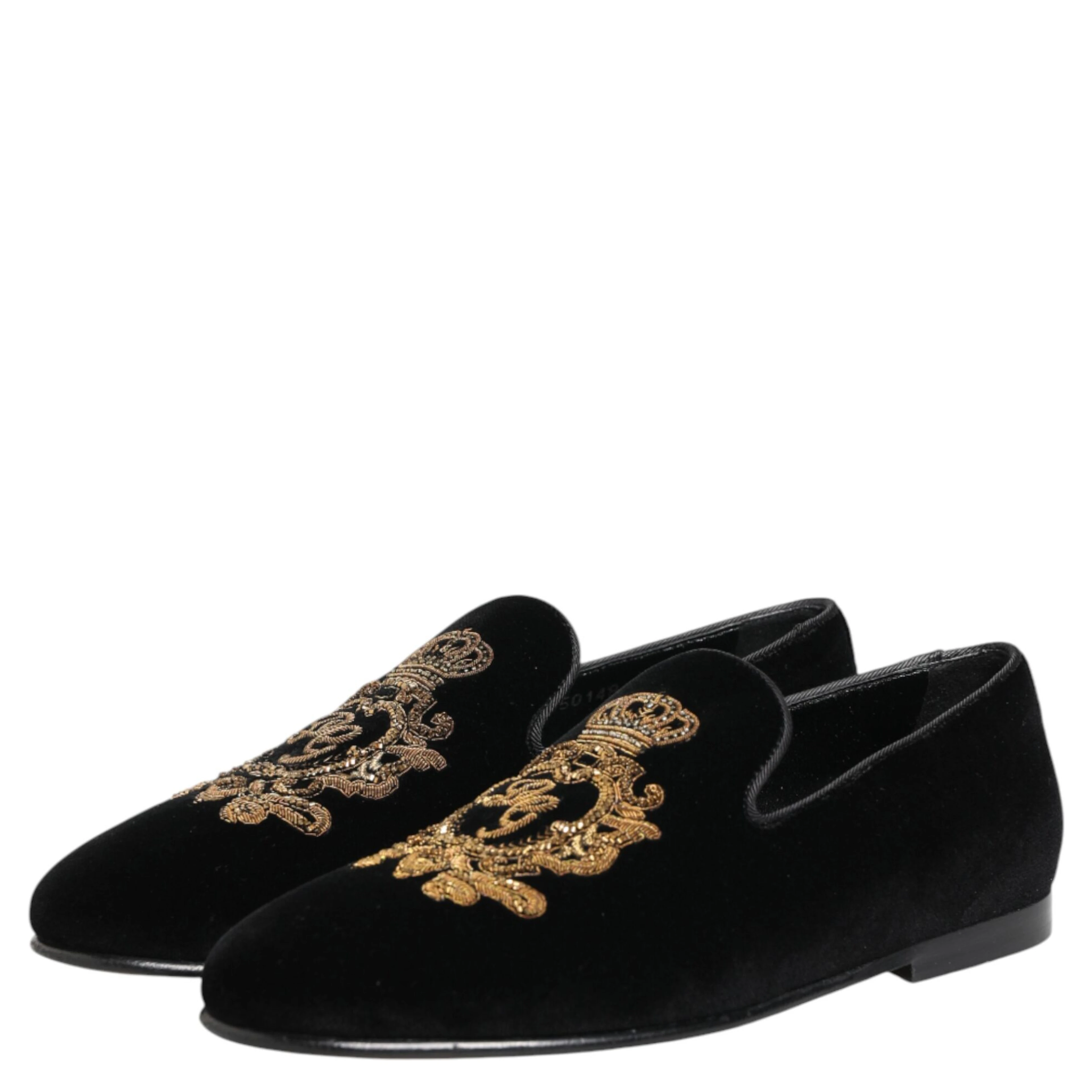 Black Velvet Gold Crown Mens Loafers Shoes