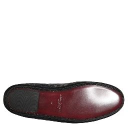 Black Jacquard Leather Slip On Loafers Shoes