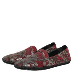 Bordeaux Jacquard Leather Slip On Loafer Shoes