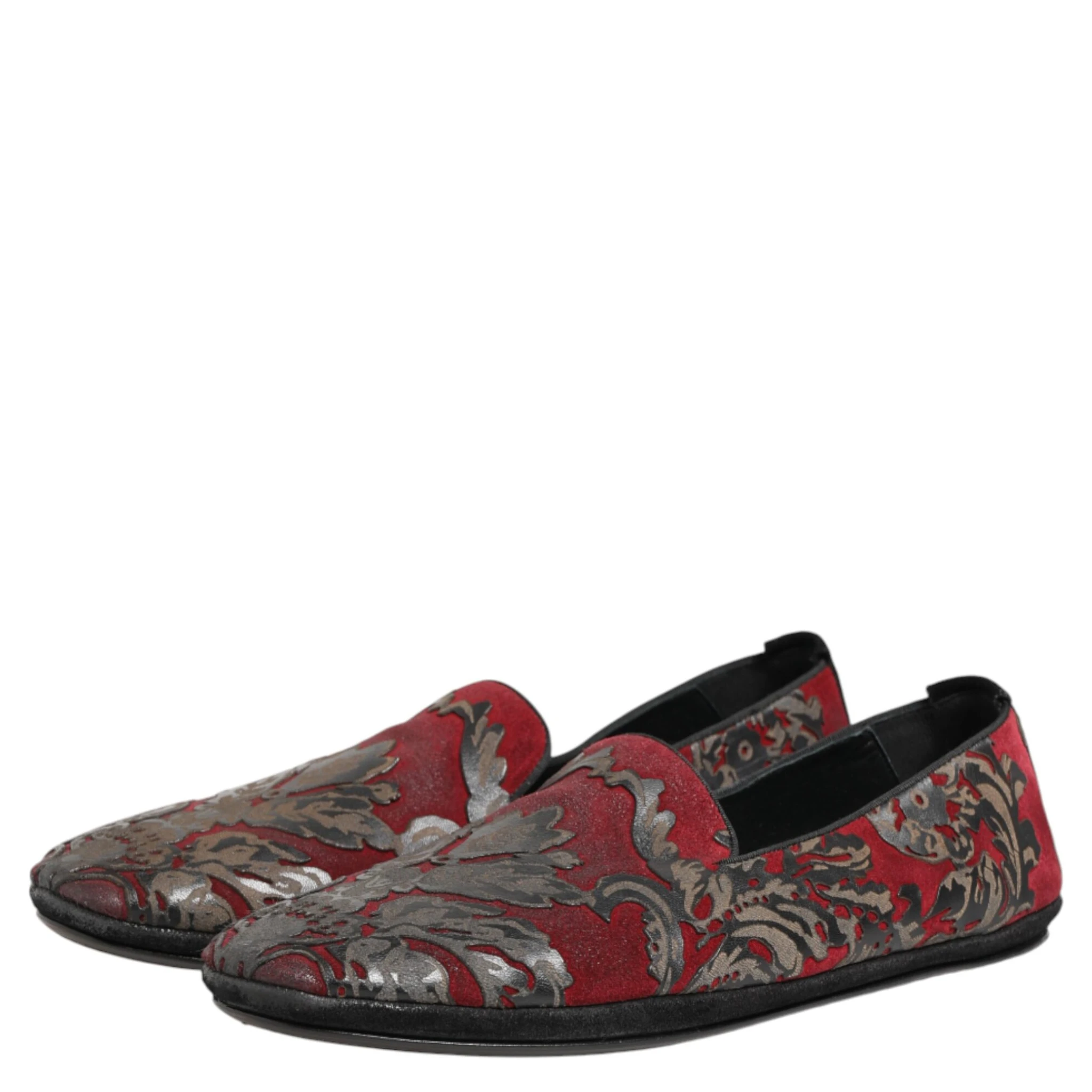 Bordeaux Jacquard Leather Slip On Loafer Shoes