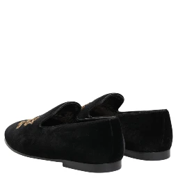 Black Velvet Gold Crown Mens Loafers Shoes