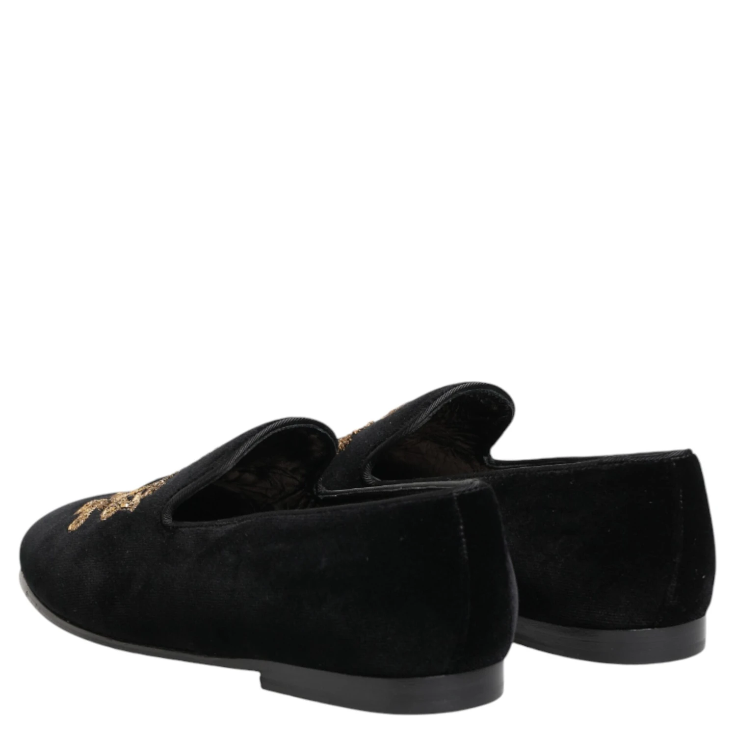Black Velvet Gold Crown Mens Loafers Shoes