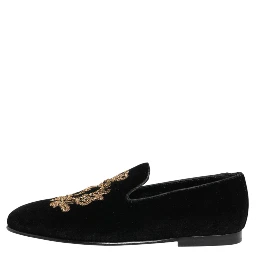 Black Velvet Gold Crown Mens Loafers Shoes