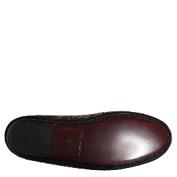 Bordeaux Jacquard Leather Slip On Loafer Shoes