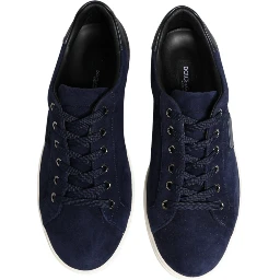 Blue Leather Suede Low Top Sneakers Shoes