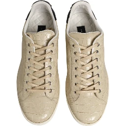 Beige London Low Top Leather Sneakers Shoes