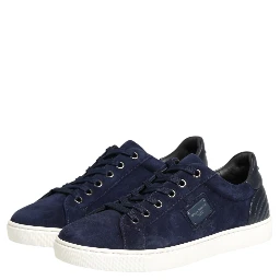 Blue Leather Suede Low Top Sneakers Shoes