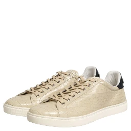 Beige London Low Top Leather Sneakers Shoes