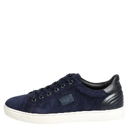 Blue Leather Suede Low Top Sneakers Shoes