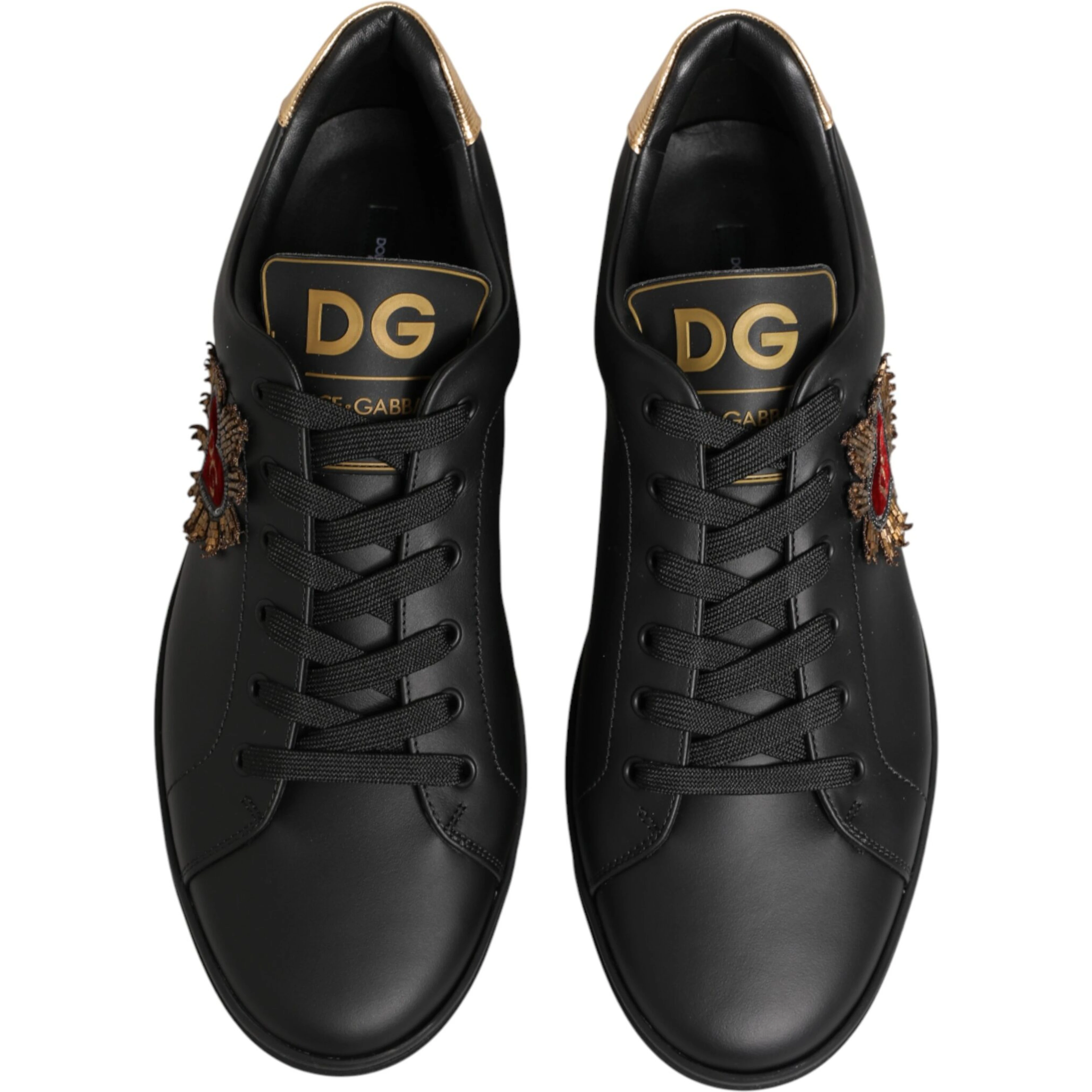 Black Leather Heart Embellished Sneakers Shoes