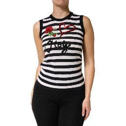 Black White Cashmere Silk Sleeveless Top