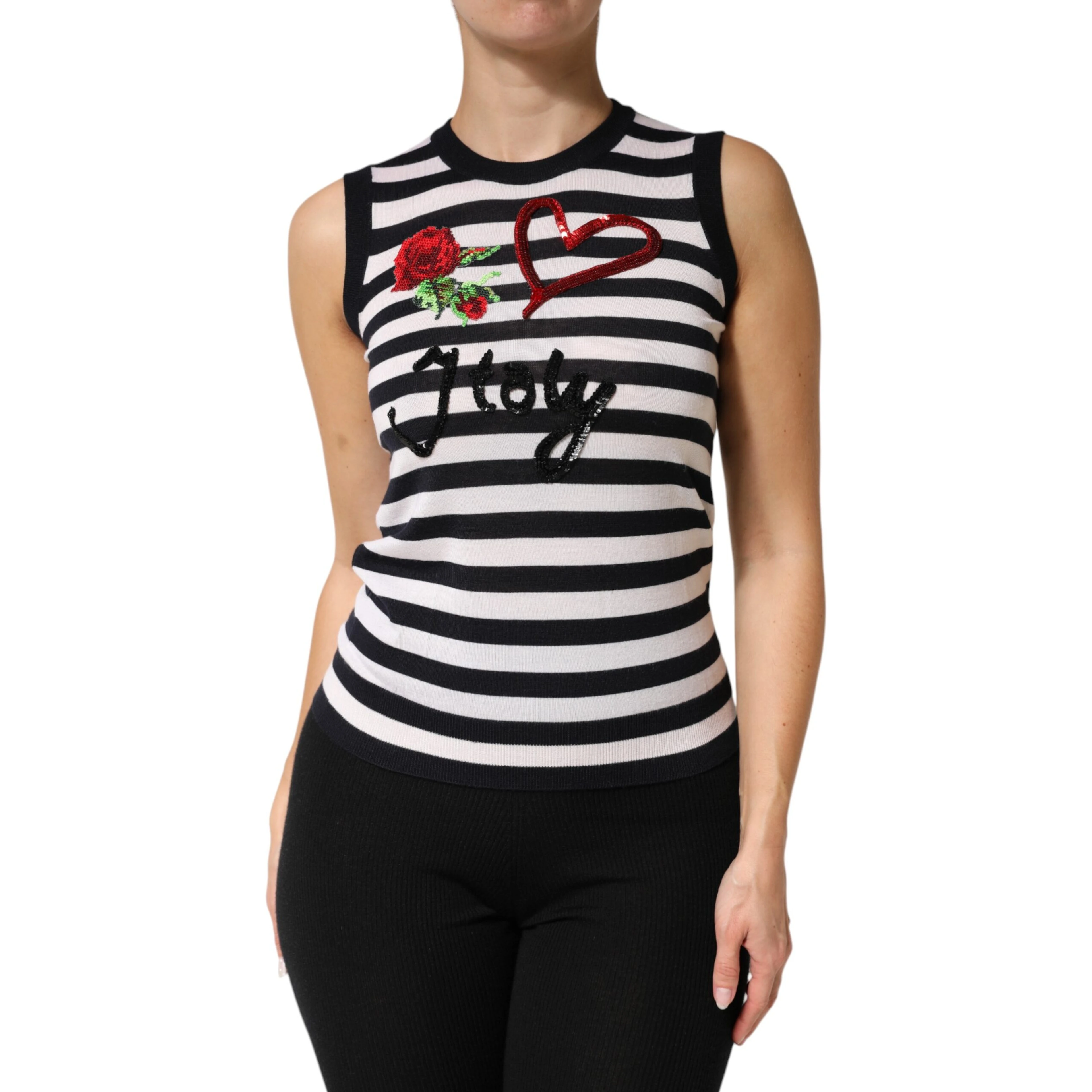 Black White Cashmere Silk Sleeveless Top