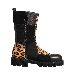 Multicolor Leopard Mid Calf Boots Shoes