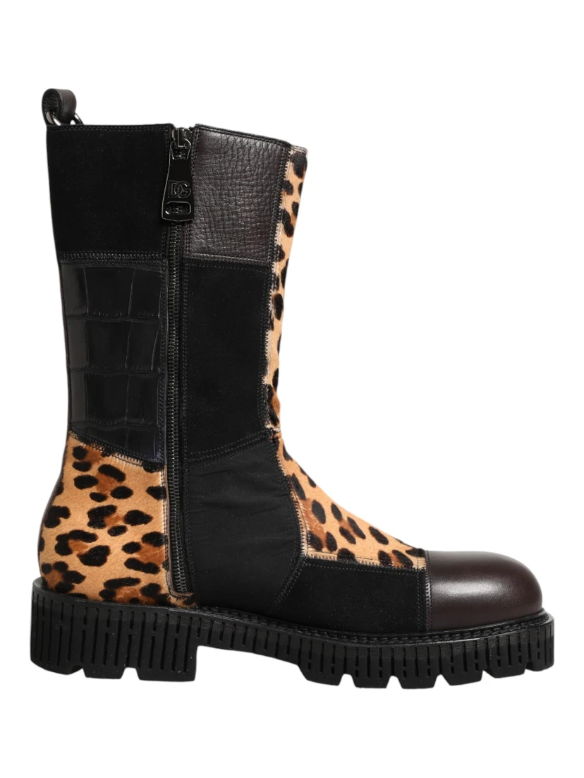 Multicolor Leopard Mid Calf Boots Shoes