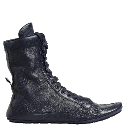 Dark Blue Deer Leather Mid Calf Boots Shoes