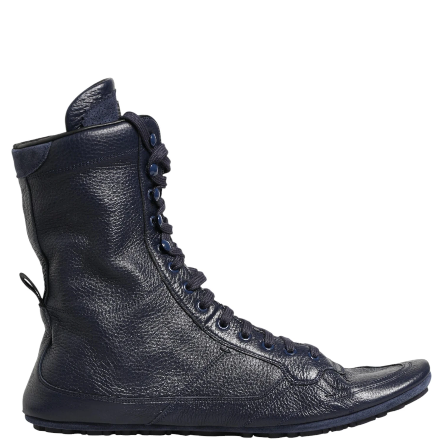 Dark Blue Deer Leather Mid Calf Boots Shoes