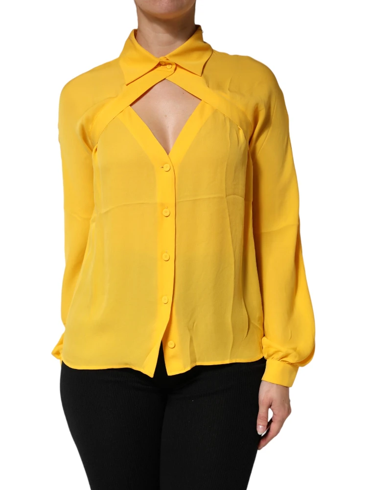 Yellow Silk Collared Long Sleeves Top alternative