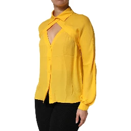 Yellow Silk Collared Long Sleeves  Top