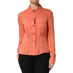 Orange Collared Button Down Long Sleeves  Top