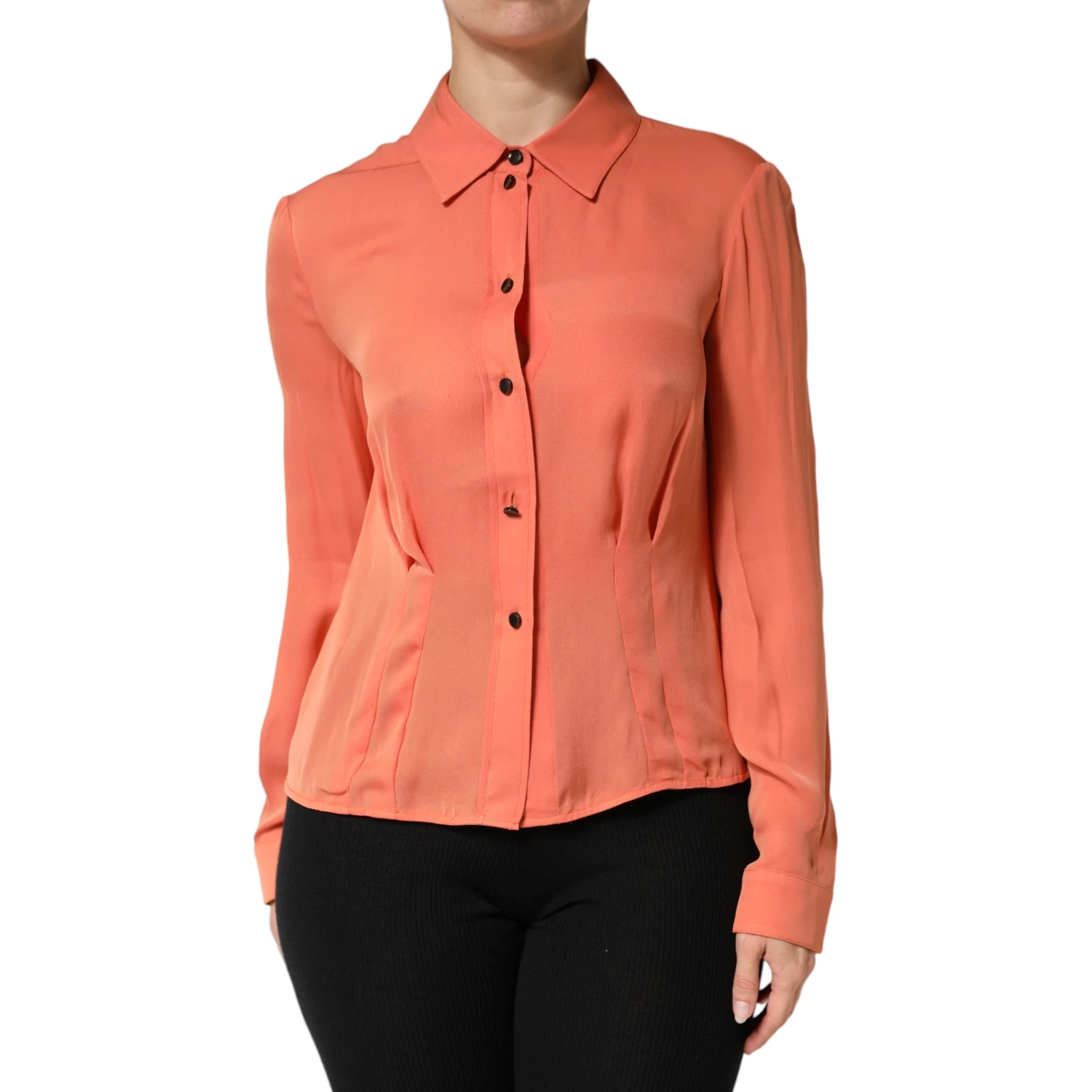 Orange Collared Button Down Long Sleeves Top