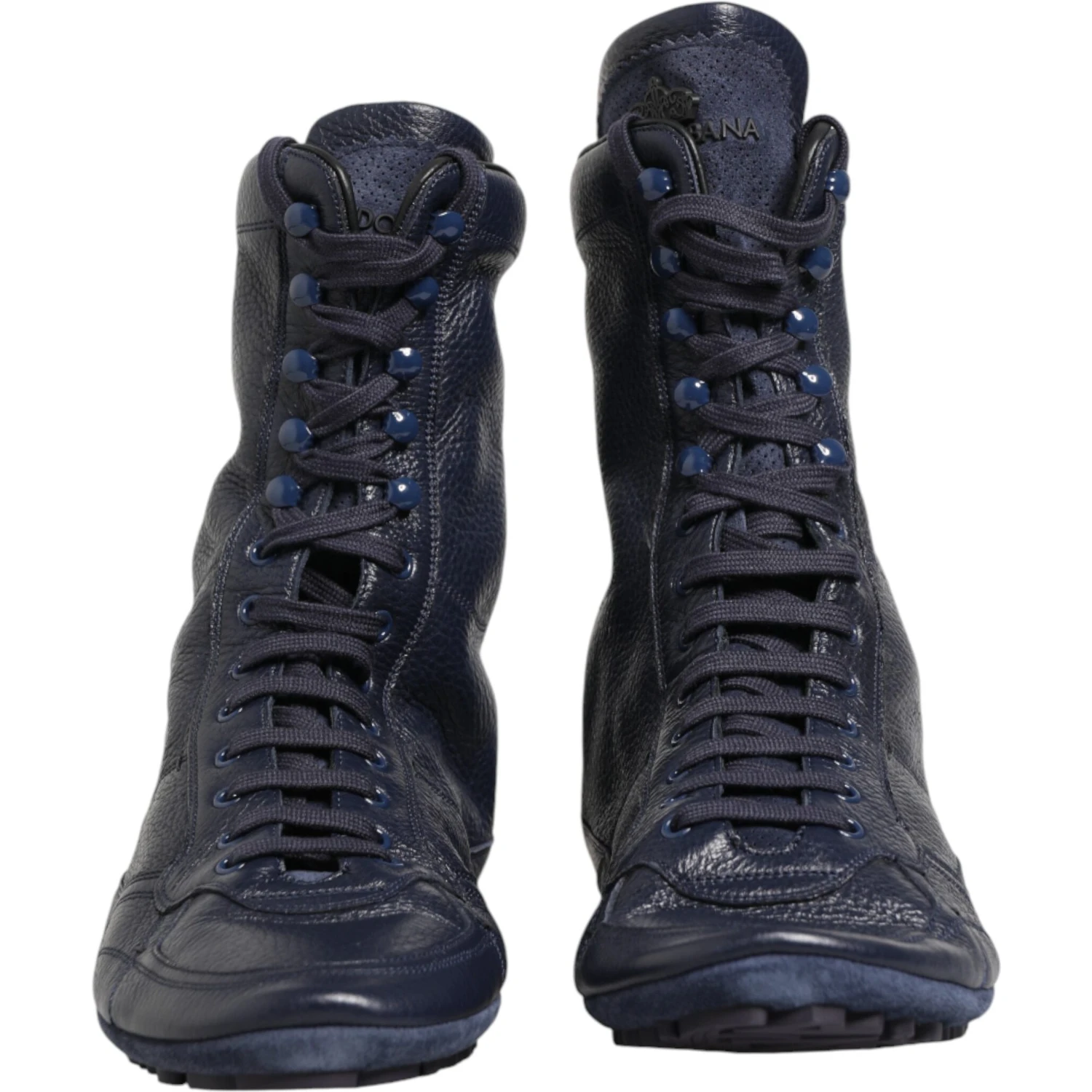 Dark Blue Deer Leather Mid Calf Boots Shoes