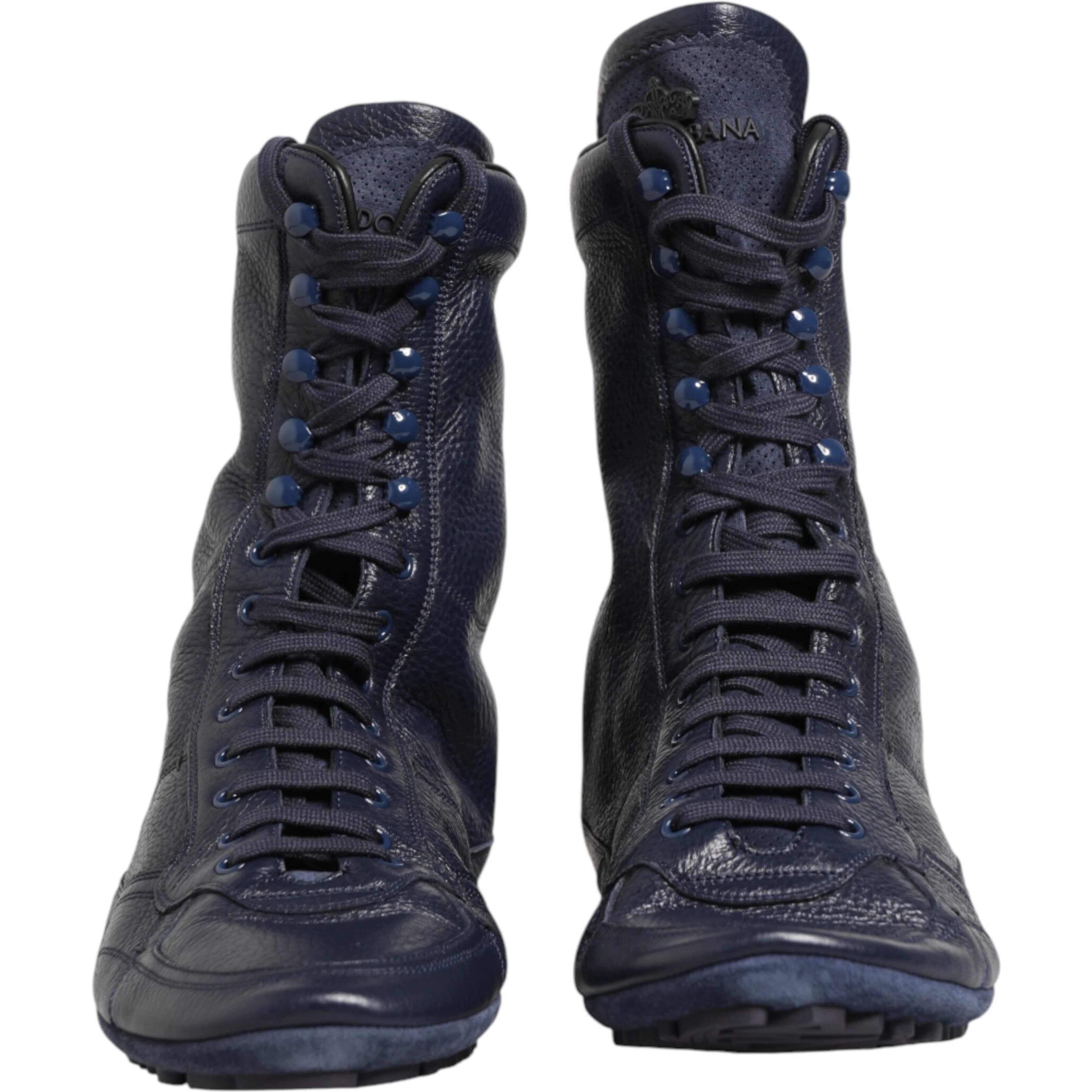 Dark Blue Deer Leather Mid Calf Boots Shoes