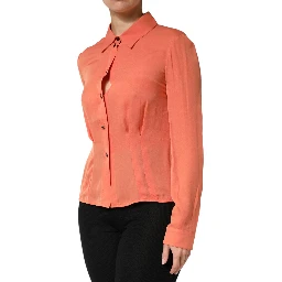 Orange Collared Button Down Long Sleeves  Top