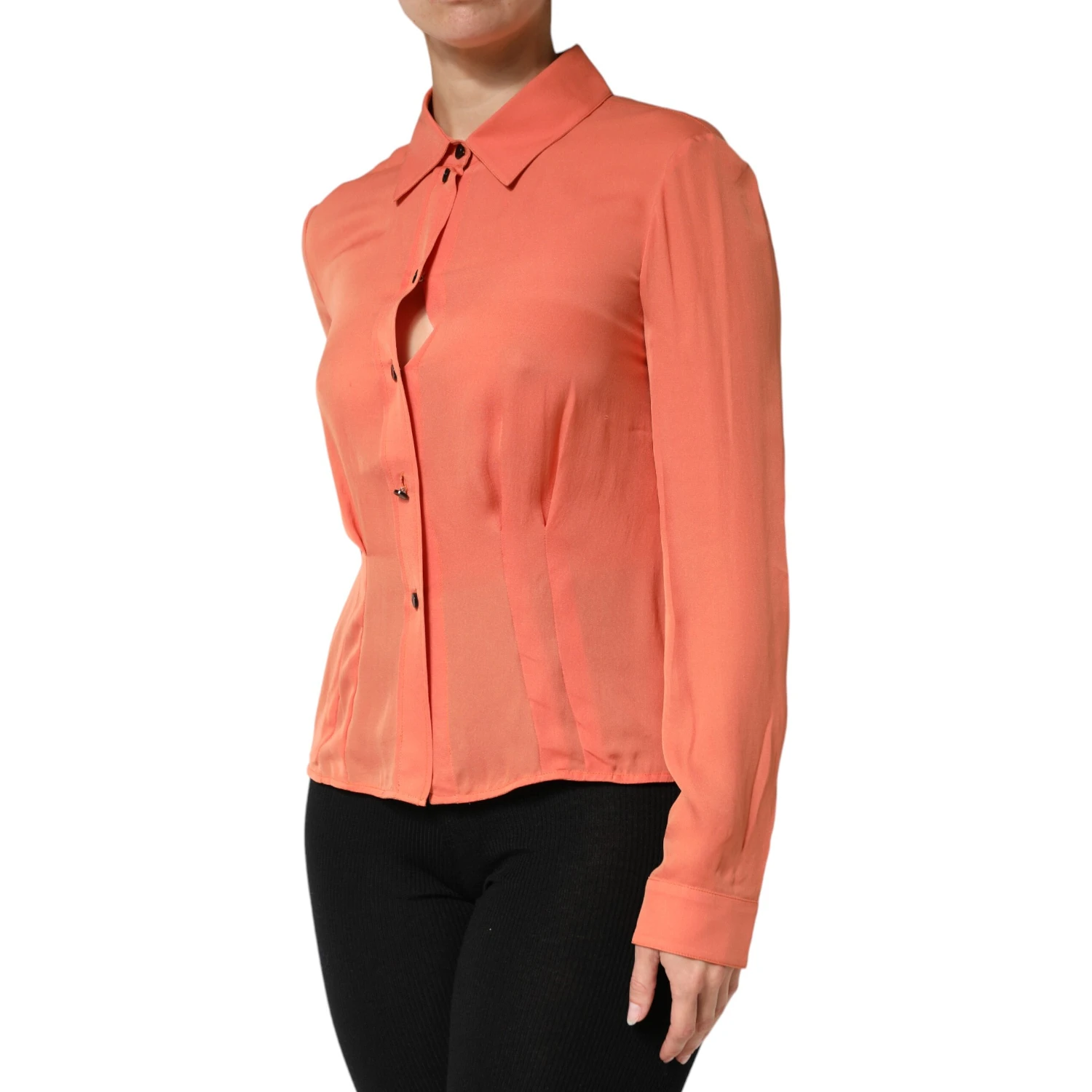 Orange Collared Button Down Long Sleeves Top