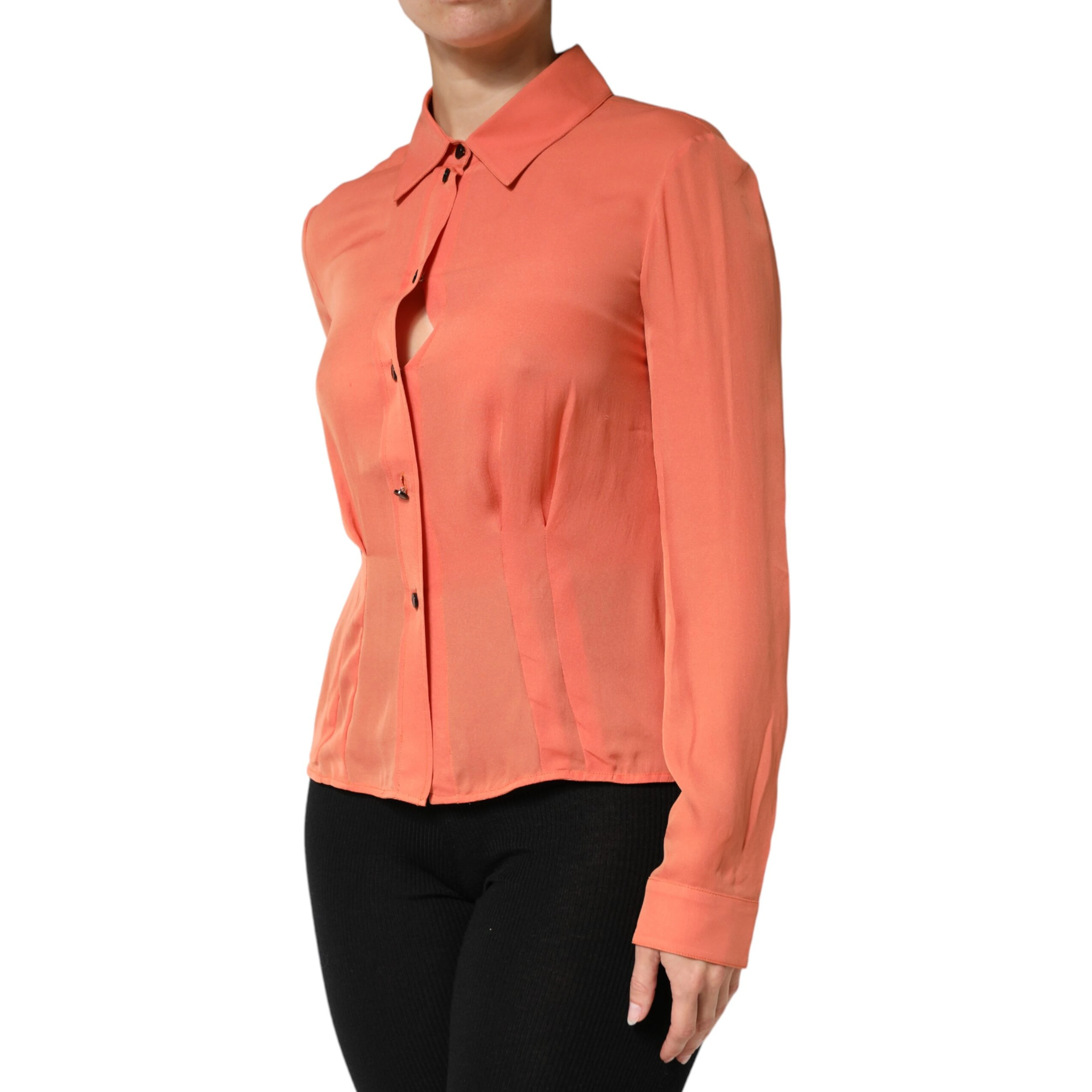 Orange Collared Button Down Long Sleeves  Top