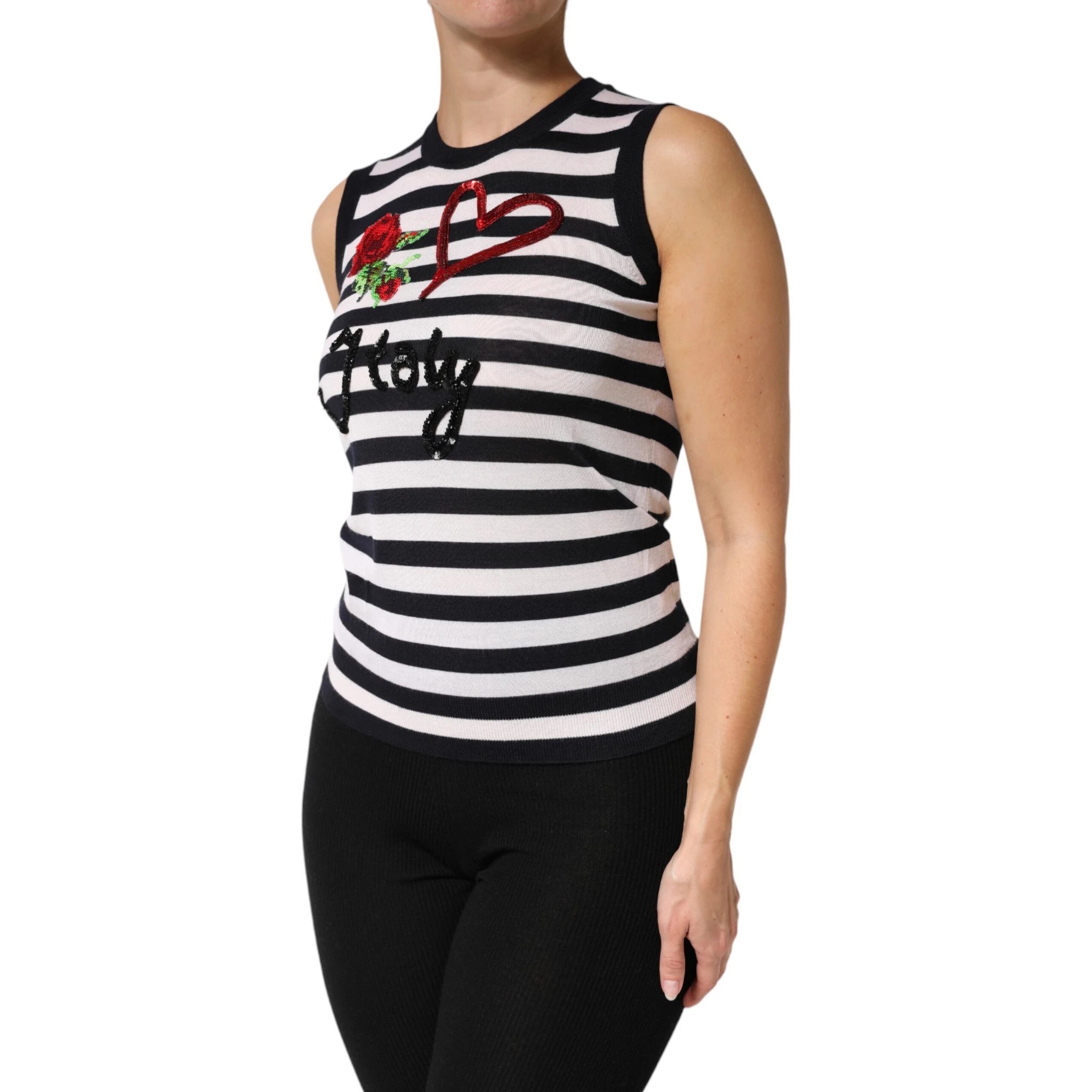 Black White Cashmere Silk Sleeveless Top