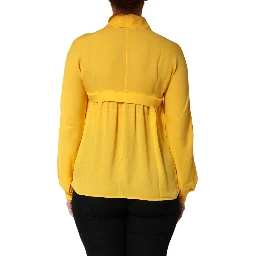 Yellow Silk Collared Long Sleeves  Top