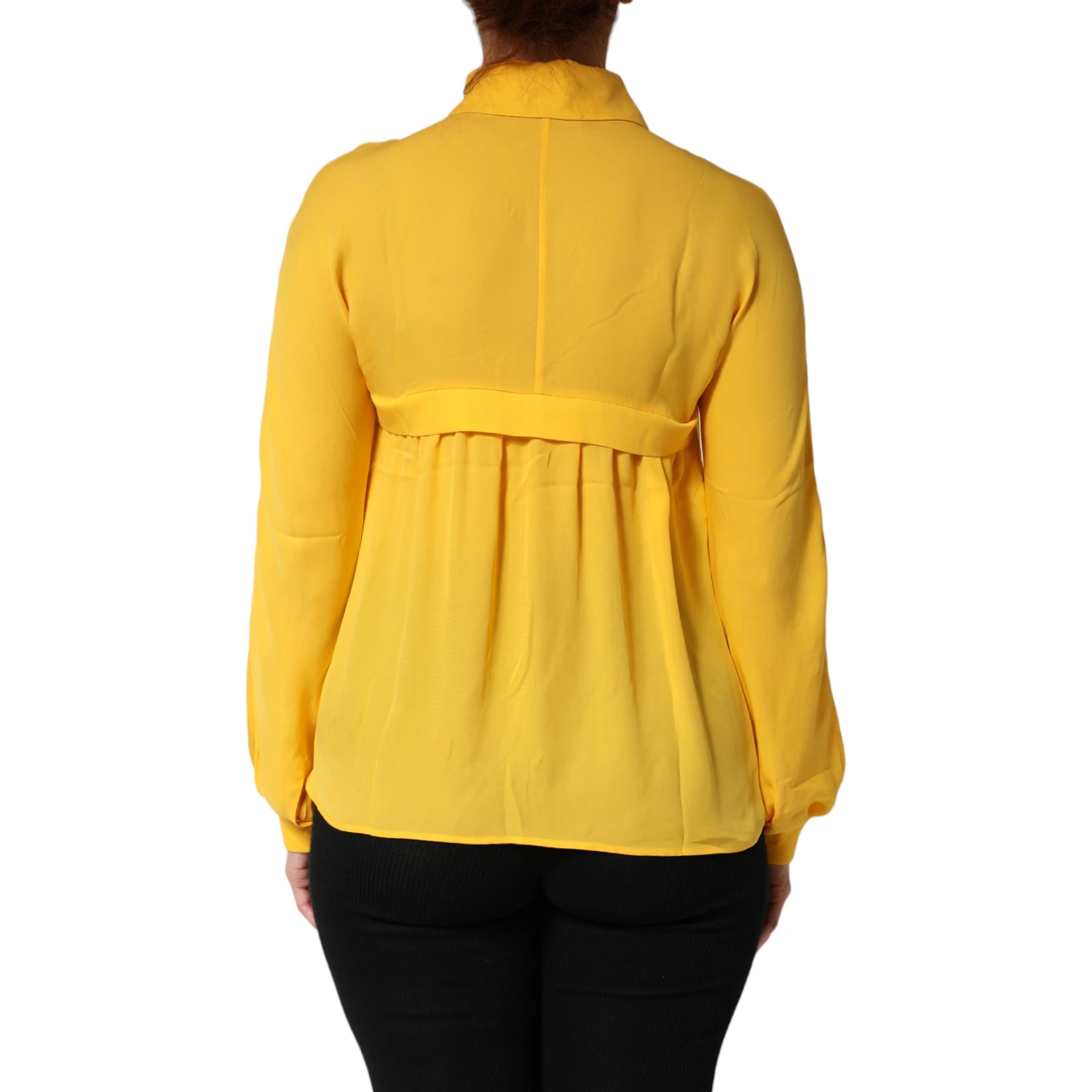 Yellow Silk Collared Long Sleeves  Top