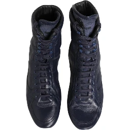 Dark Blue Deer Leather Mid Calf Boots Shoes